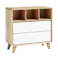 Moderne houten kast met open vakken en dubbele lades