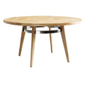 Eikenhouten Eettafel met Ronde Vorm en Stalen Ring.