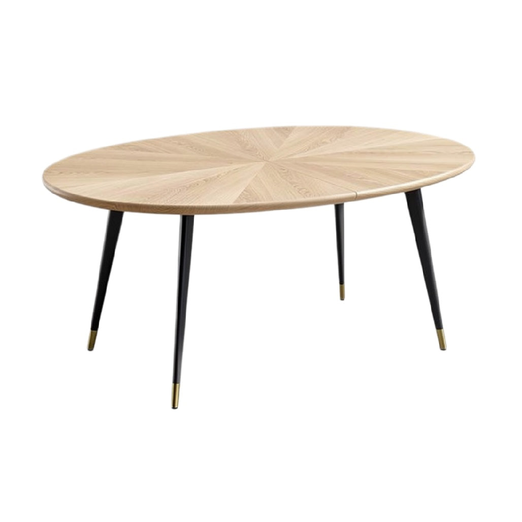 Eiken ovalen salontafel met zwarte poten